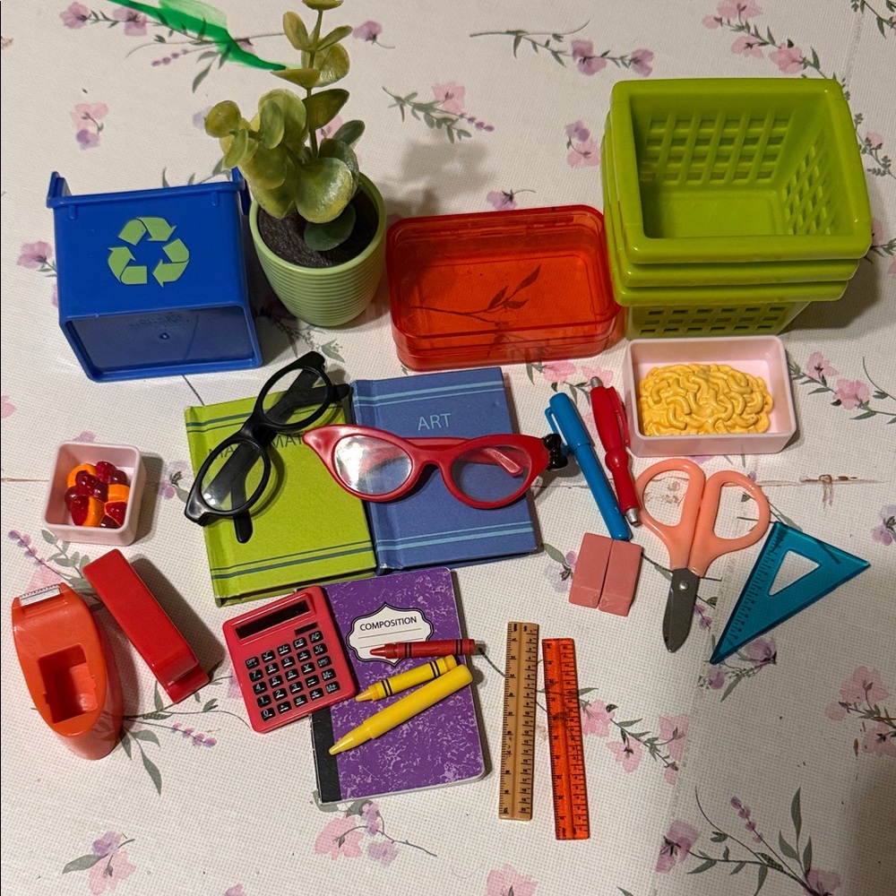 18 inch doll accessories Toy School Supplies - Blue, Green, Red, Pink Accents